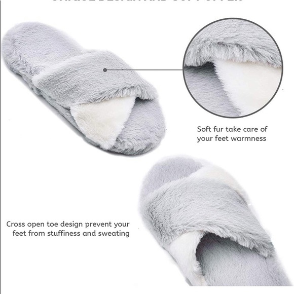 NEW Plush Memory Foam Non-Slip Water-resistant Slippers - GREY & WHITE - Picture 4 of 9